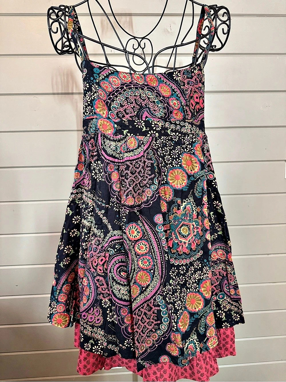 Fire Los Angeles Paisley Mini Dress in Black & Pink Size Small